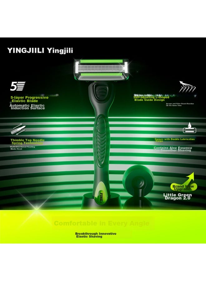 Yingjili Manual Razor Blade, 5-layer Shaving Razor, Men's Beard Razor, Xiaolinglong 2nd Generation Blades, 4-piece Set - Image 4