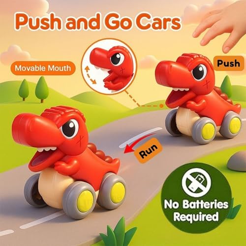 GRAPHENE Push & Go Dinosaur Toy Car for Toddlers Friction Powered Dino Vehicle Battery Free Mini Pull Back Cool Dragon Car Safe & Durable Montessori Toy Birthday Gift Pack of 4 (Random Design) - Image 2