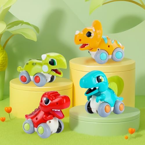 GRAPHENE Push & Go Dinosaur Toy Car for Toddlers Friction Powered Dino Vehicle Battery Free Mini Pull Back Cool Dragon Car Safe & Durable Montessori Toy Birthday Gift Pack of 4 (Random Design) - Image 1
