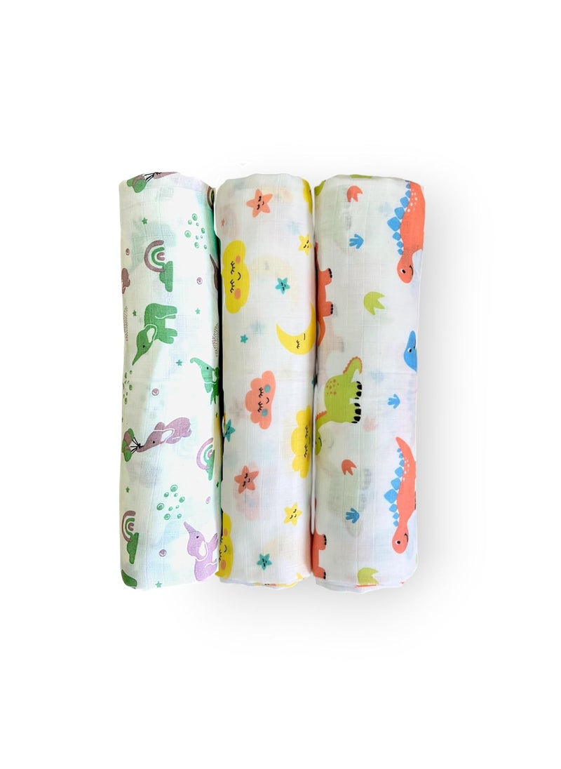TEETAR TEETAR 100 Cotton Muslin Swaddle Wrap for Newborns Ultra Soft Breathable Multipurpose Baby Blanket Pack of 3 100x100 cm Multicolour Newborn Essentials Baby Shower Gift 