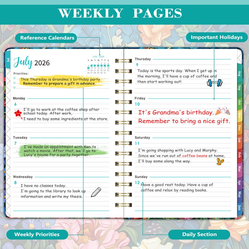 Journaltastic Planner 2026-2027 - JUL 2026 - JUN 2027, 2026-2027 Planner Weekly and Monthly with Tabs, Academic Planner 26-27, 6.5" x 8.5", 26-27 Calendar Planner, Weekly and Monthly Planner with Inspiring Quotes, Twin-wire Binding, Premium Paper, Back Pocket & Hardcover - Image 4