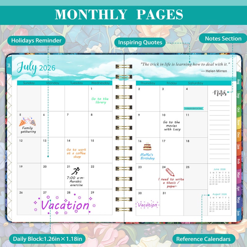 Journaltastic Planner 2026-2027 - JUL 2026 - JUN 2027, 2026-2027 Planner Weekly and Monthly with Tabs, Academic Planner 26-27, 6.5" x 8.5", 26-27 Calendar Planner, Weekly and Monthly Planner with Inspiring Quotes, Twin-wire Binding, Premium Paper, Back Pocket & Hardcover - Image 3