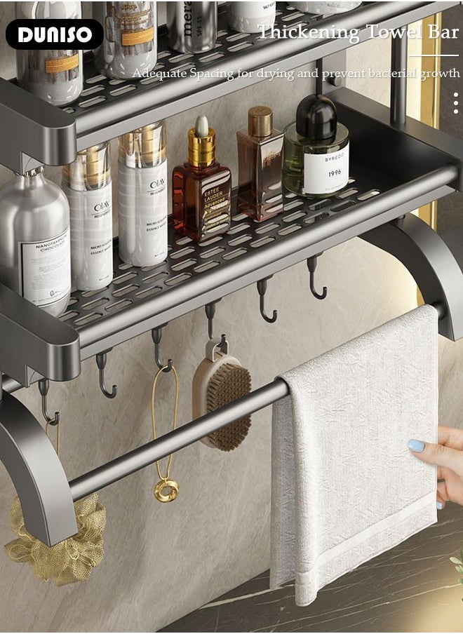 DUNISO 2 Tier Bathroom Shelf with Towel Bars, Bathroom Storage Shelves with Hollow Cup, Towel Rack and Hanging Rod, Adjustable Wall Mounted Shelf Rack Over Toilet for Bathroom and Home Organization  - Image 5