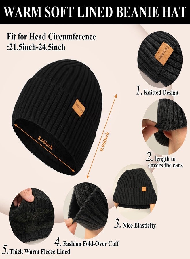 floconssy 3 PCS Men's Winter Hat Scarf Gloves Set, Warm Knit Beanie Thermal Long Scarf fleece lined Touchscreen Gloves for Cold Weather Black - Image 2