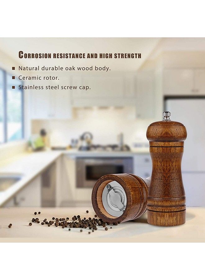 Powstro Pepper Grinder 5 Inch Pepper Mill Pepper Grinder Refillable Oak Salt And Pepper Grinder Set Sea Salt Grinder Ceramic Pepper Mill Grinder Adjustable Rough Grinder  - Image 4
