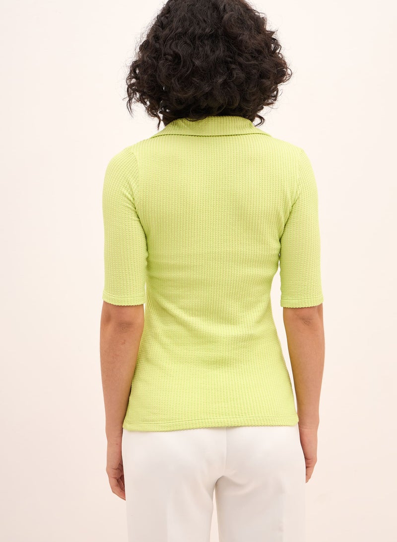 Salt Attire Women's Lime Green Collared V Neckline Top with Elbow-Length Sleeves, Slim Fit, and Pull-On Design for Comfortable and Stylish Everyday Wear Size - Image 4