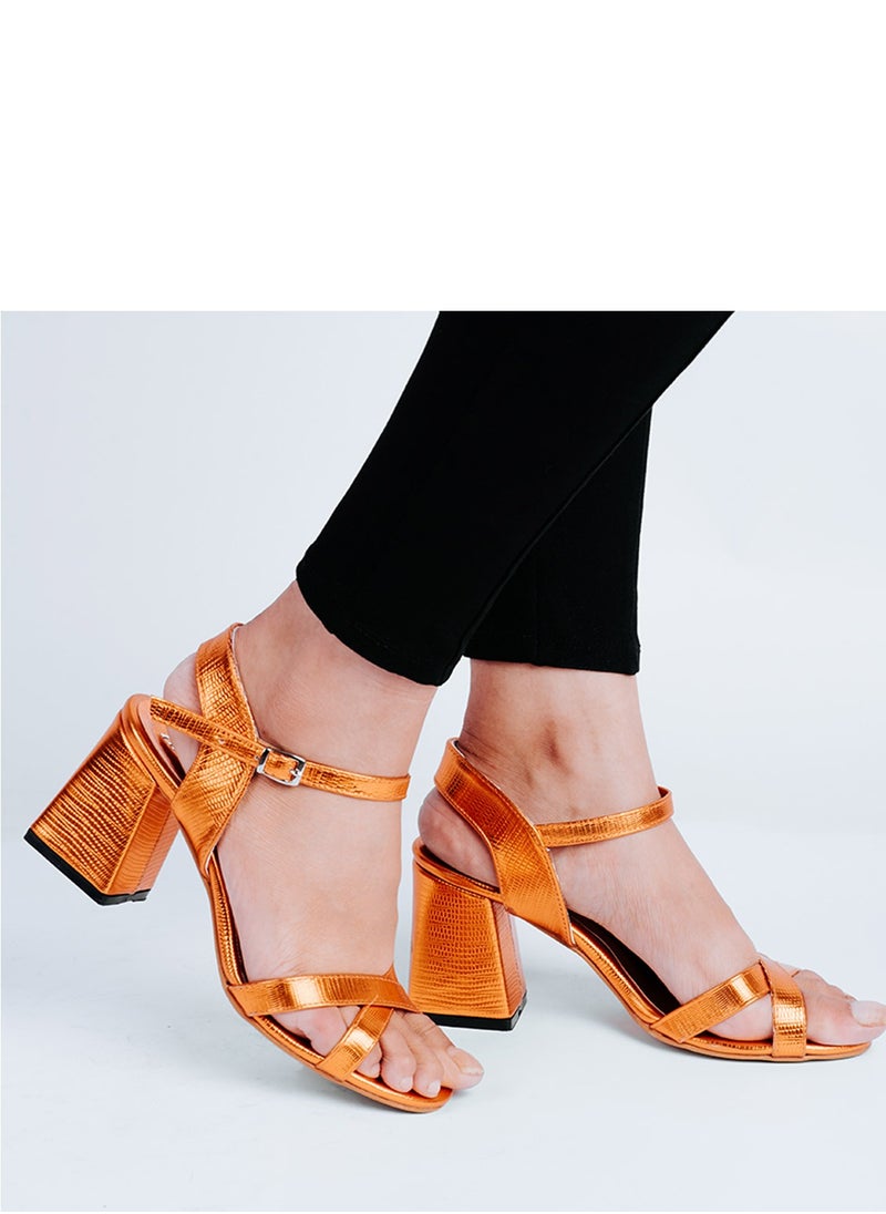 Zahwa Sandal Heeld Round Shape Animal-S Print Texture Metalice Zcm Muduim Size  - Image 1