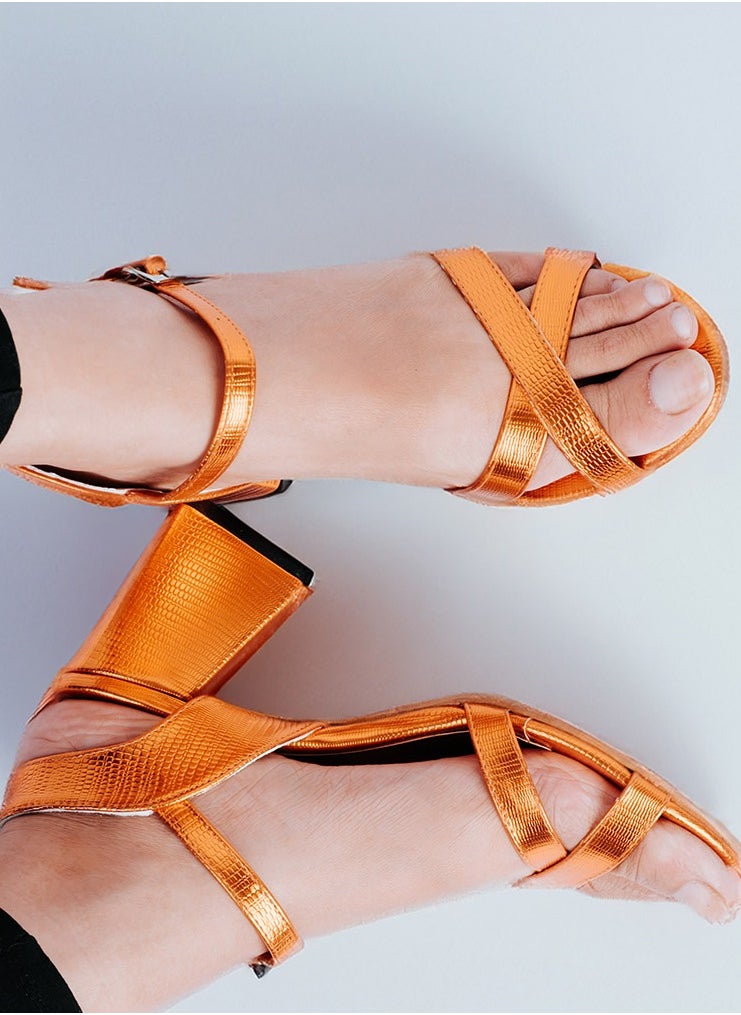 Zahwa Sandal Heeld Round Shape Animal-S Print Texture Metalice Zcm Muduim Size  - Image 2
