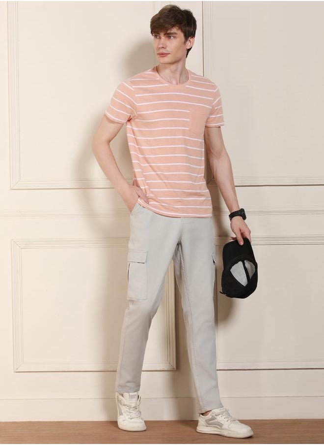 Dennis Lingo Regular Fit Peach Cotton-Poly T-Shirt Crew Neck  - Image 1