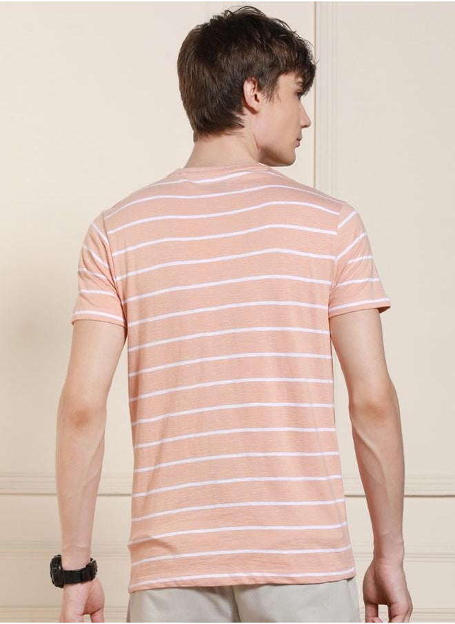 Dennis Lingo Regular Fit Peach Cotton-Poly T-Shirt Crew Neck  - Image 2