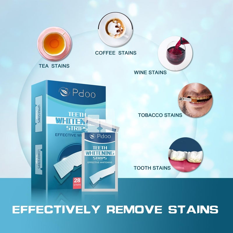 PDOO 28 Teeth Whitening Strips (14-Day), Non-Sensitive Fast Remove Smoking, Coffee, Wine Stains, Teeth Brightening Kit Pack of 28pcs Non-Slip Strips - Image 3