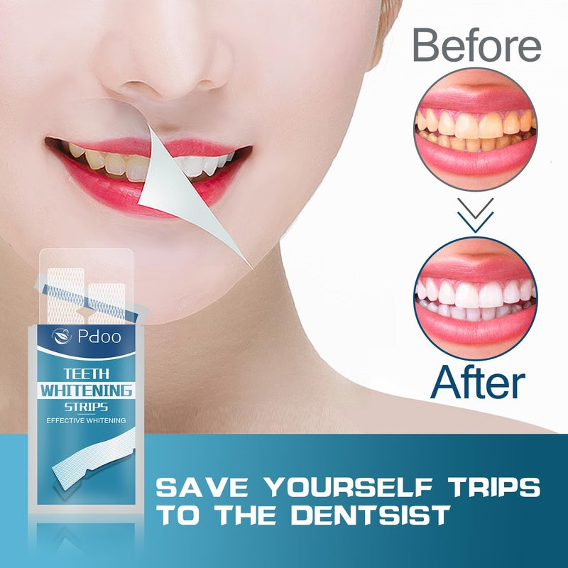 PDOO 28 Teeth Whitening Strips (14-Day), Non-Sensitive Fast Remove Smoking, Coffee, Wine Stains, Teeth Brightening Kit Pack of 28pcs Non-Slip Strips - Image 4