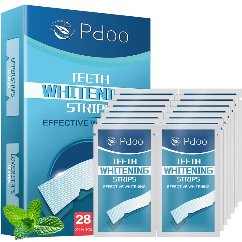 PDOO 28 Teeth Whitening Strips (14-Day), Non-Sensitive Fast Remove Smoking, Coffee, Wine Stains, Teeth Brightening Kit Pack of 28pcs Non-Slip Strips - Image 1