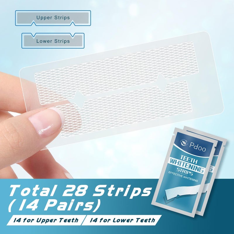 PDOO 28 Teeth Whitening Strips (14-Day), Non-Sensitive Fast Remove Smoking, Coffee, Wine Stains, Teeth Brightening Kit Pack of 28pcs Non-Slip Strips - Image 2