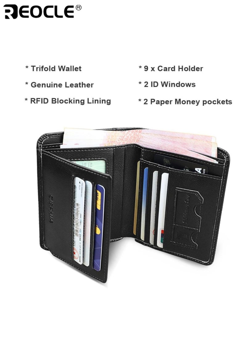 ريوكل محفظة حجب رجالية ضئيلة الحد الأدنى محفظة جلدية عتيقة مع حماية ضد السرقة جلد البقر الأصلي تصميم ثنائي الطي مدمج مع نافذة الهوية هدية مثالية للأب الزوج وصديقها - Image 4