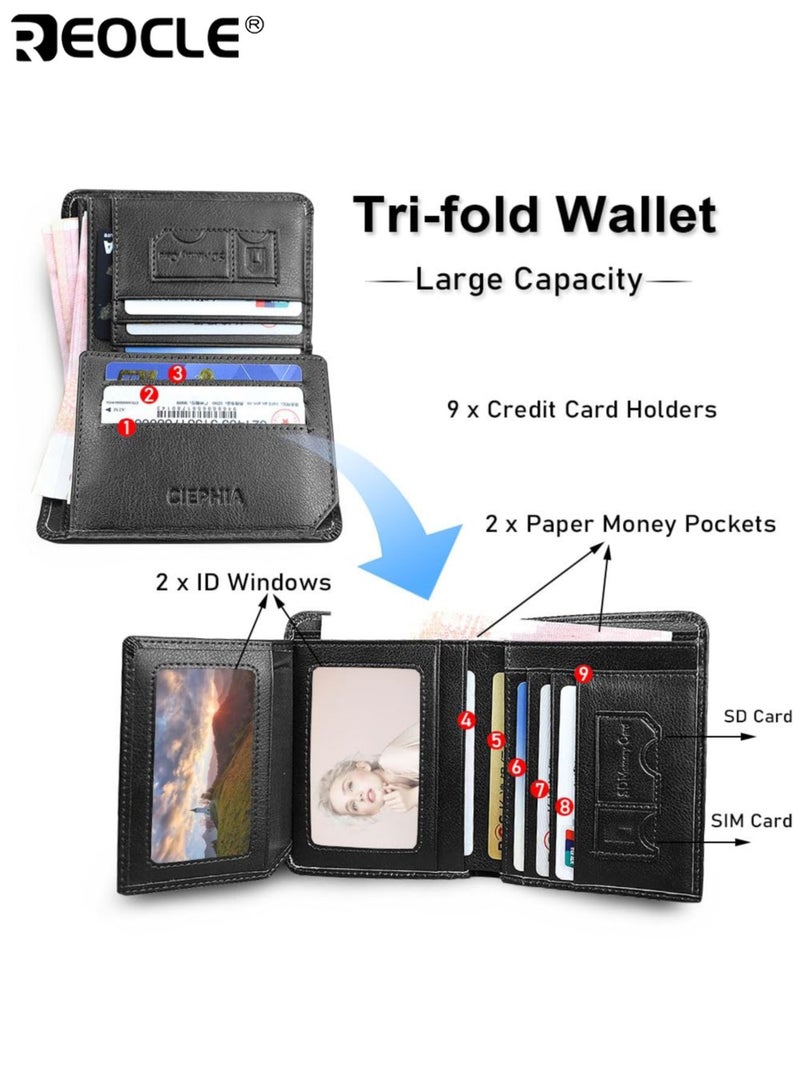ريوكل محفظة حجب رجالية ضئيلة الحد الأدنى محفظة جلدية عتيقة مع حماية ضد السرقة جلد البقر الأصلي تصميم ثنائي الطي مدمج مع نافذة الهوية هدية مثالية للأب الزوج وصديقها - Image 5