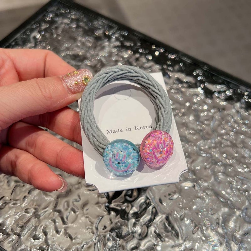 Loquat Spring Korean Mix-Color Smiley Hair Tie A424-1 gray rubber band