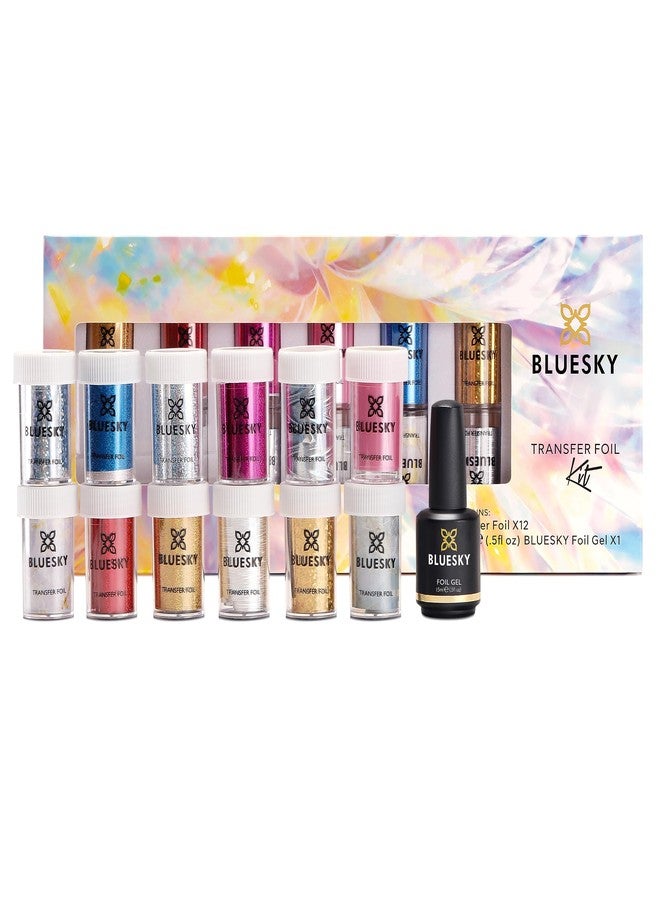 Bluesky Transfer Foil Kit with 12 Trasfer Foil and 1 Foil Gel for Nail Art - Image 1