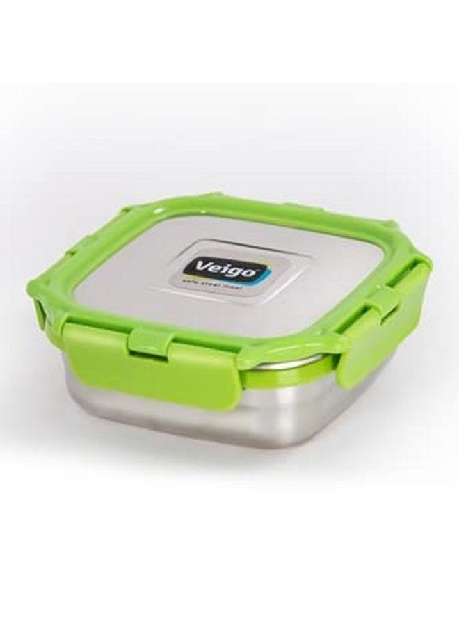 Veigo Veigo Original Stainless Steel Medium Snack Box (330 ml)| Airtight & Leakproof| Freezer & Dishwasher Safe| Snacks Box for School|Silicone Ring & Polymer Frame| Safe Lid Lock| Green  - Image 1
