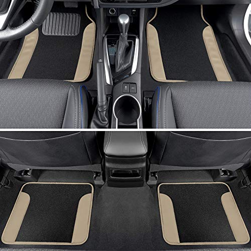 BDK Two-Tone Carpet Car Floor Mats with Faux Leather Accents, Automotive Floor Mat Set with Built-in Heel Pad, Stylish Interior Car Accessories (Beige) - Image 2