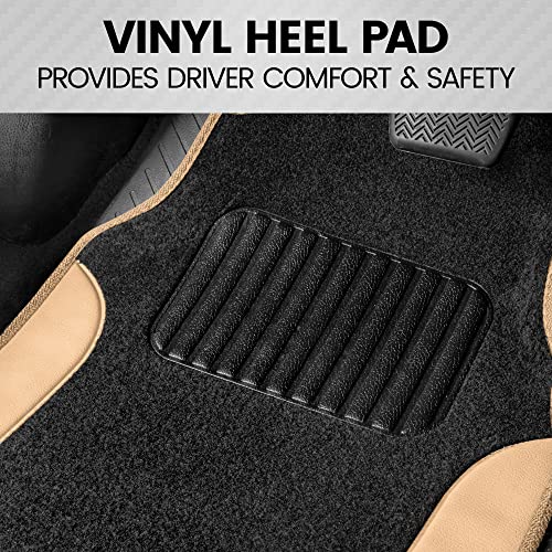 BDK Two-Tone Carpet Car Floor Mats with Faux Leather Accents, Automotive Floor Mat Set with Built-in Heel Pad, Stylish Interior Car Accessories (Beige) - Image 5