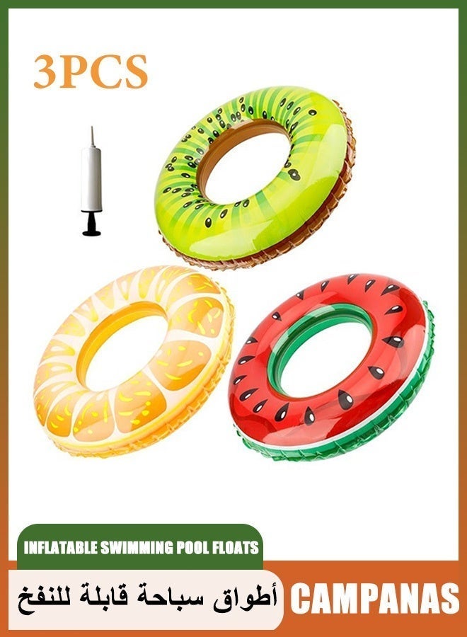 CAMPANAS 3-Piece Fruit Swimming Rings with Pump, 31.5" (80cm) Inflatable Swim Tube Pool Floats (Watermelon, Kiwi, Orange). Summer Pool Party Toys for Kids and Adults, Beach Accessories for Chalet - Image 1
