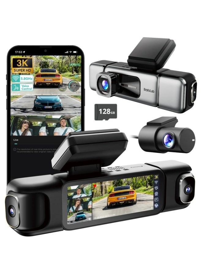 BOTSLAB G980H 3K 4-Channel Dash Cam, 560° All-Around View, Front/Rear/Left/Right Cameras, 3.18" Touch Screen, 24/7 Parking Mode, GPS, 5.8GHz Wi-Fi, Voice Control, 128GB Card Included - Image 1