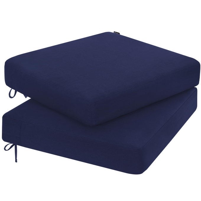 OUTDOOR CHAIR CUSHION 19 X 19 X 3 INCH RAINPROOF 3YEAR FADE RESISTANT PATIO FURNITURE CUSHIONS WITH REMOVABLE COVER AND ADJUSTABLE TIES FOR GARDEN SOFA COUCH PADS SET OF 2 BLUE