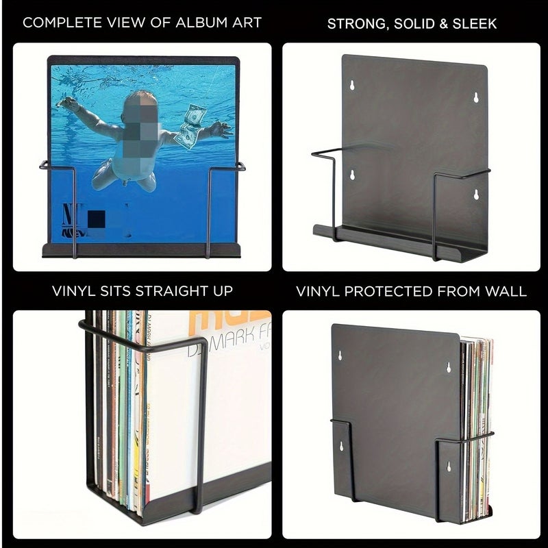 Black Wall Mounted Vinyl Record Storage And Display Rack Holds 30 CDs DVDs - Image 2