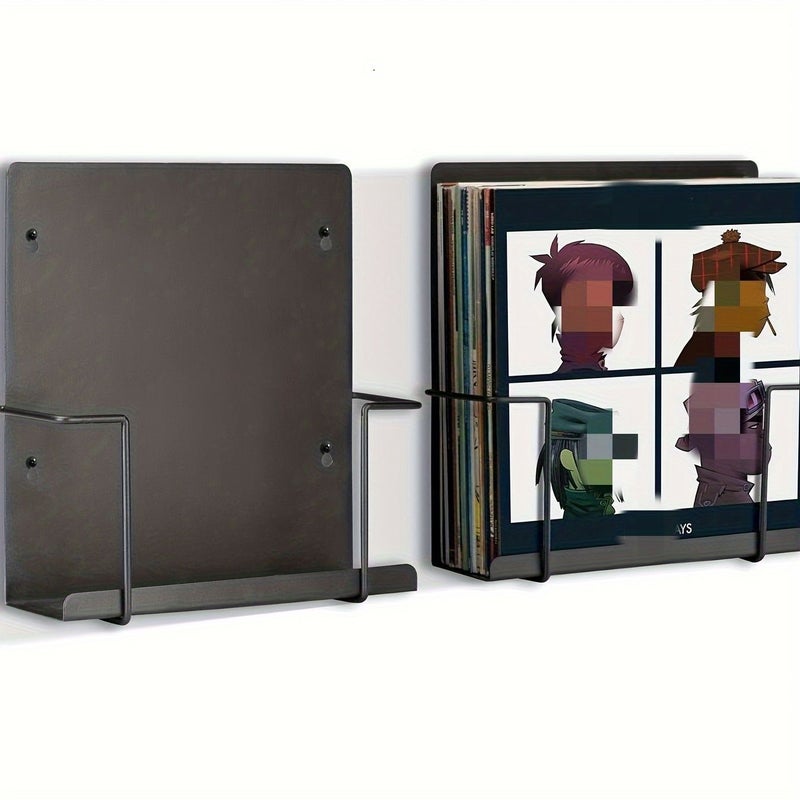 Black Wall Mounted Vinyl Record Storage And Display Rack Holds 30 CDs DVDs - Image 1