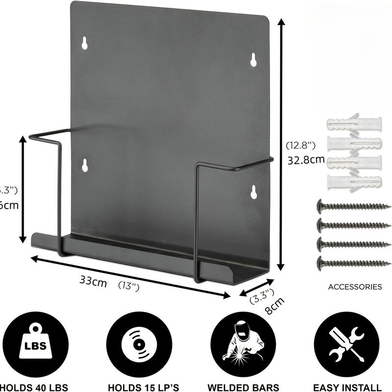 Black Wall Mounted Vinyl Record Storage And Display Rack Holds 30 CDs DVDs - Image 5