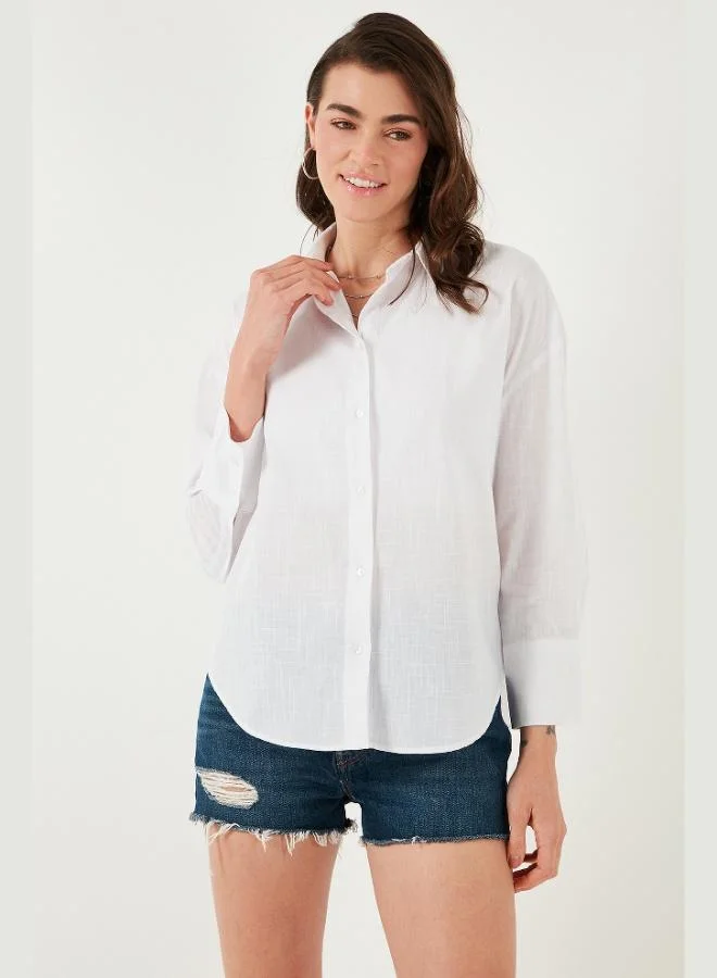 ليلا قميص نسائي قطني عادي بأكمام طويلة سادة