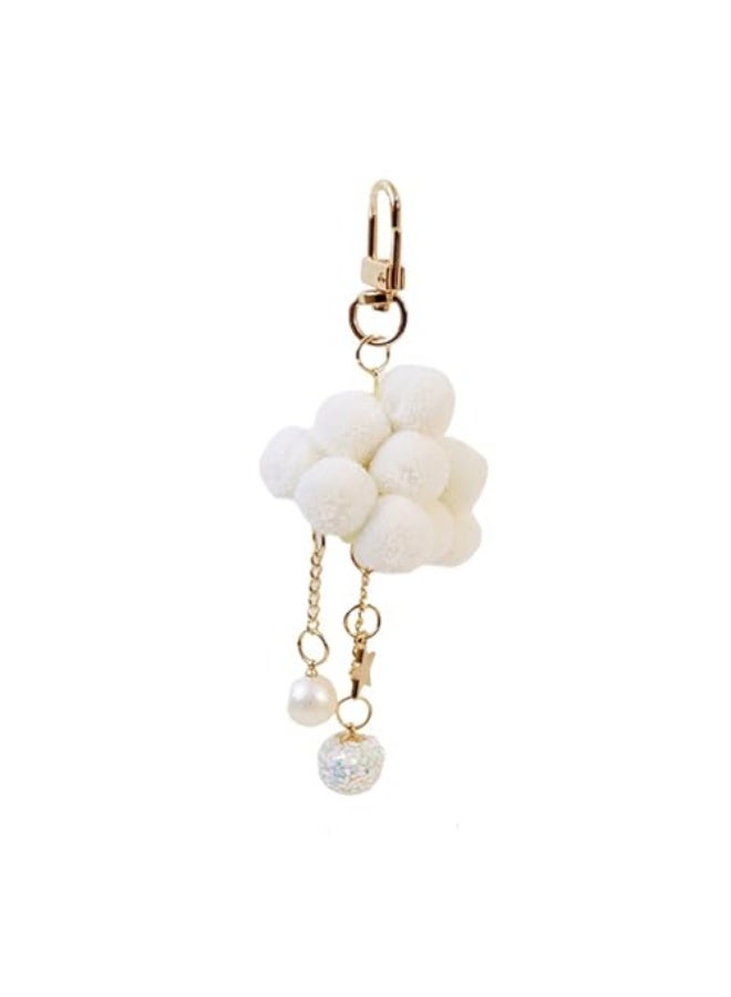 ZOONAI علبة مفاتيح سحاب مزينة بسحاب على شكل سحب محشوة لطيفة للنساء والفتيات، سحر حقيبة لؤلؤي، حجم واحد، أبيض - Image 1