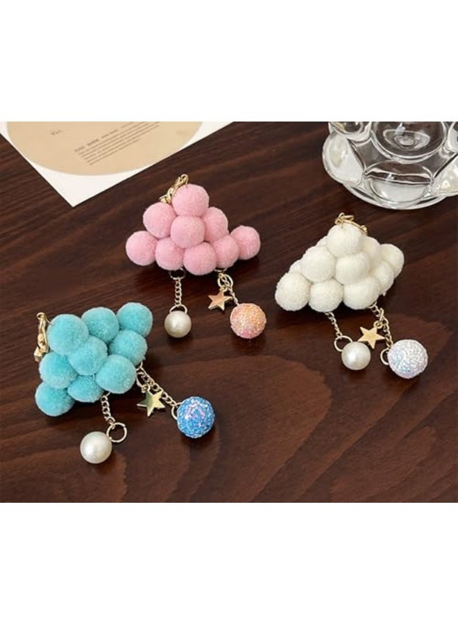 ZOONAI علبة مفاتيح سحاب مزينة بسحاب على شكل سحب محشوة لطيفة للنساء والفتيات، سحر حقيبة لؤلؤي، حجم واحد، أبيض - Image 3