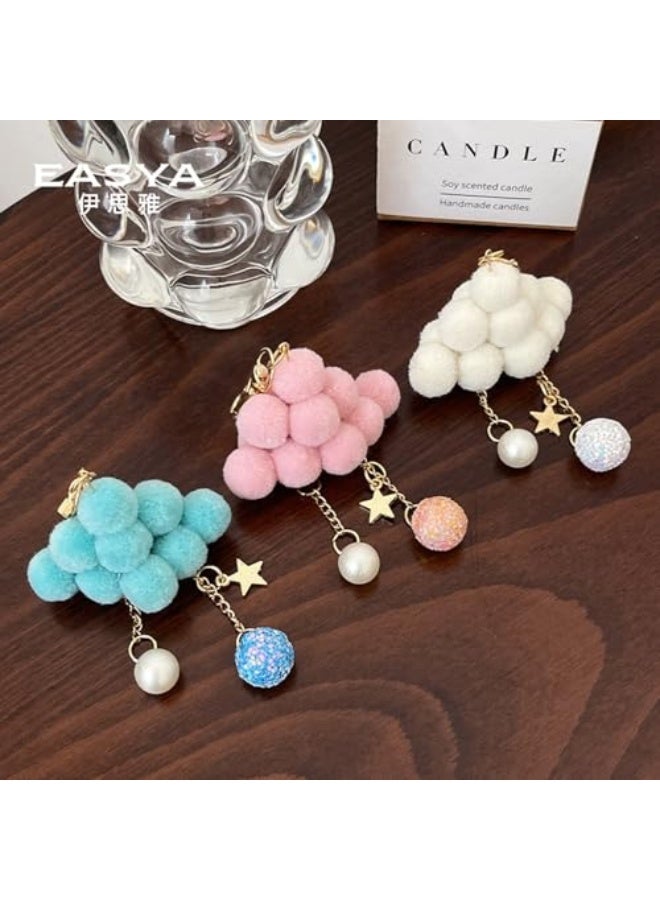 ZOONAI علبة مفاتيح سحاب مزينة بسحاب على شكل سحب محشوة لطيفة للنساء والفتيات، سحر حقيبة لؤلؤي، حجم واحد، أبيض - Image 4