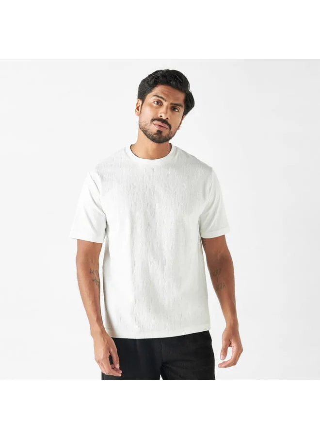 Iconic Iconic Textured T-shirt with Crew Neck and Short Sleeves