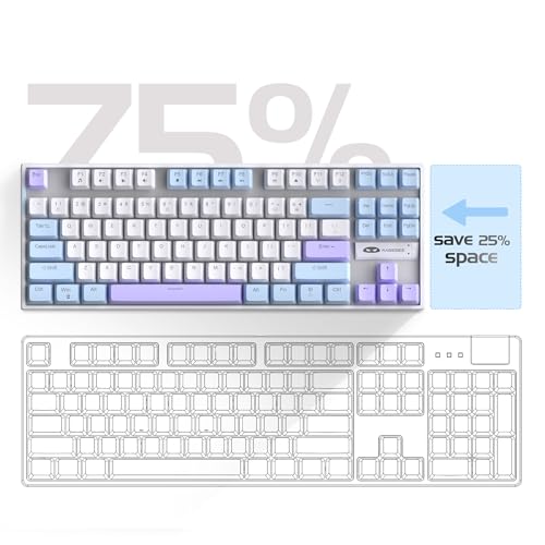 MageGee 75% Mechanical Gaming Keyboard, Red Switch, LED Blue Backlit, 87 Keys Compact TKL Wired Keyboards for Windows Laptop PC Gamer - White/Blue - Image 3
