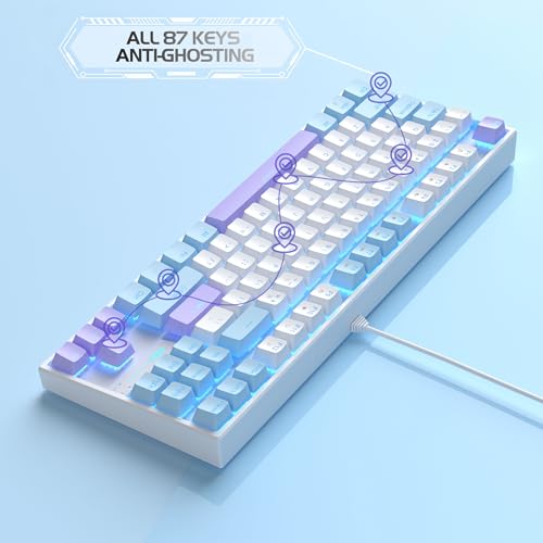 MageGee 75% Mechanical Gaming Keyboard, Red Switch, LED Blue Backlit, 87 Keys Compact TKL Wired Keyboards for Windows Laptop PC Gamer - White/Blue - Image 5