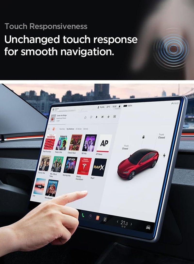 Spigen Glastr Ez مناسب لـ Tesla Model 3 (2024) واقي شاشة تعمل باللمس للوحة القيادة Highland من الزجاج المقسى - غير لامع مضاد لبصمات الأصابع / مضاد للوهج - Image 5