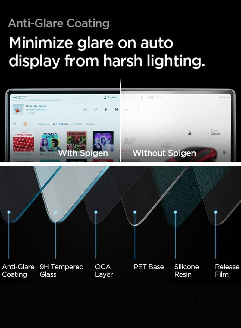 Spigen Glastr Ez مناسب لـ Tesla Model 3 (2024) واقي شاشة تعمل باللمس للوحة القيادة Highland من الزجاج المقسى - غير لامع مضاد لبصمات الأصابع / مضاد للوهج - Image 4