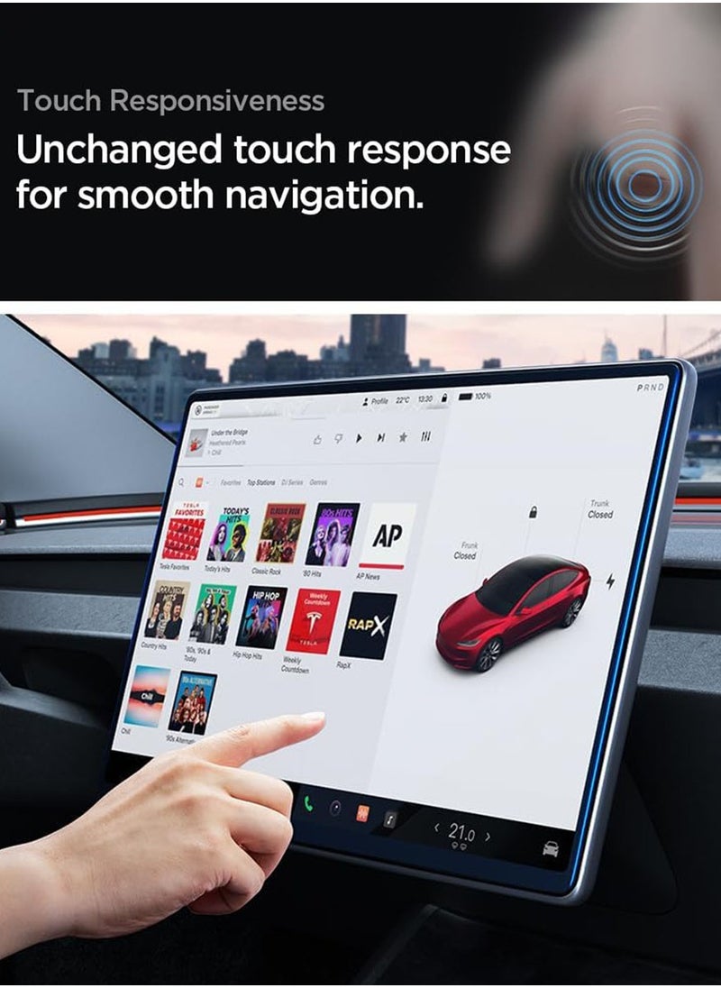 Spigen - Glastr Ez Fit for Tesla Model 3 (2024) Highland Dashboard Touch Screen Protector Tempered Glass - Matte Anti Fingerprint / Anti Glare - Image 1
