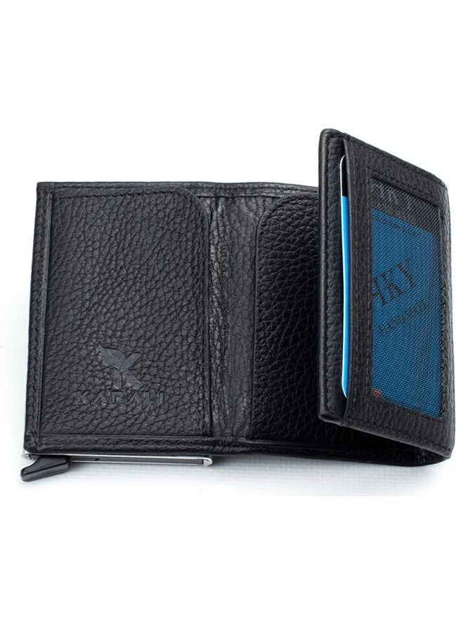 Hky Leather Men's Mechanism Card Holder & Wallet