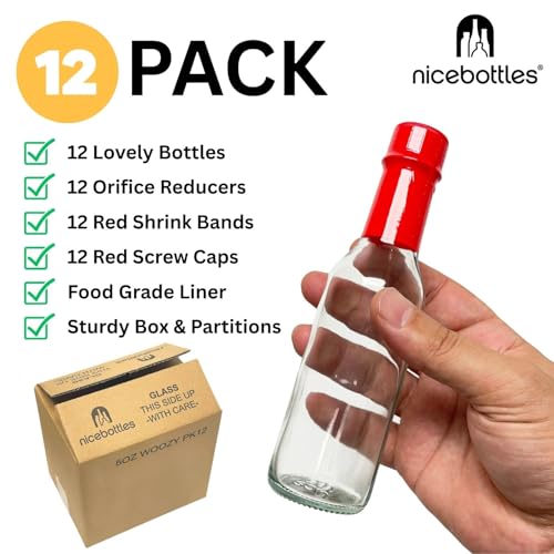 nicebottles Hot Sauce Bottles with Red Caps & Shrink Bands, 5 Oz - 12 Pack - Image 2