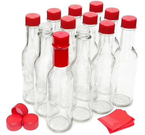 nicebottles Hot Sauce Bottles with Red Caps & Shrink Bands, 5 Oz - 12 Pack - Image 1