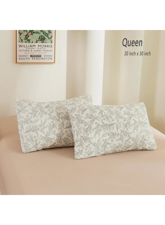 ECOCOTT 2 Pack Pillowcase Queen Size, Vintage Floral Pillow Cases Set - 100% Cotton Pillow Covers with Envelope Closure (Queen, 20"x30") - Image 2