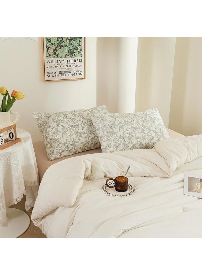 ECOCOTT 2 Pack Pillowcase Queen Size, Vintage Floral Pillow Cases Set - 100% Cotton Pillow Covers with Envelope Closure (Queen, 20"x30") - Image 5