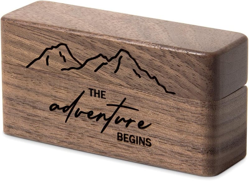 Wislist Ring Bearer Box for Wedding Ceremony Engraved Wooden Ring Holder for 2 Rings (Engraved-The adventure begins) - Image 5