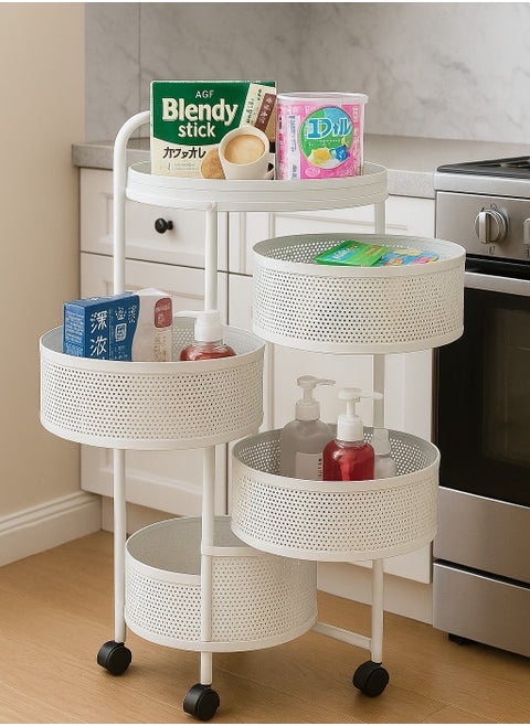 Bathroom Organizer Basket Round With Wheels White 4 Layer