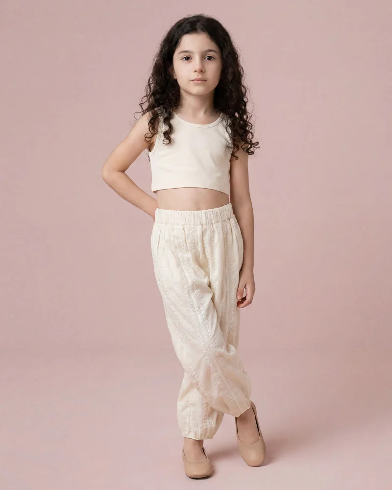 REDTAG Girls White Textured Trouser