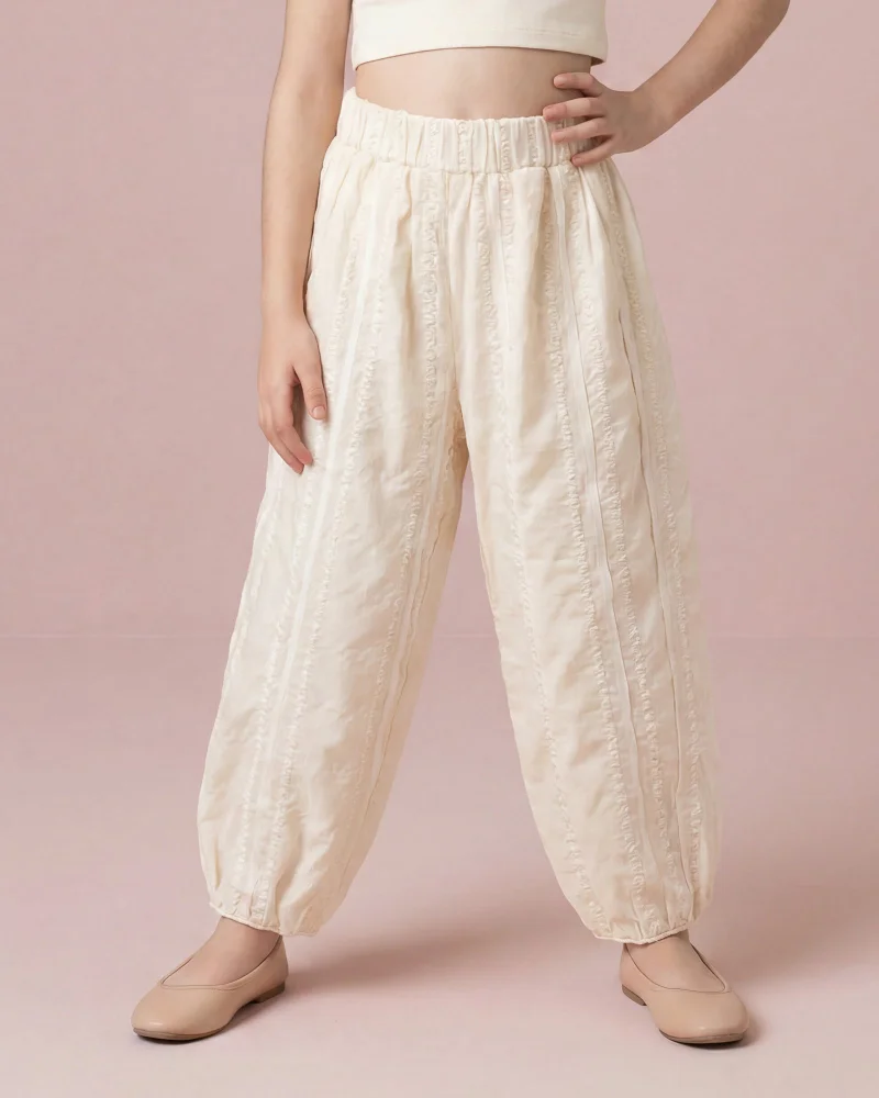 REDTAG Girls White Textured Trouser
